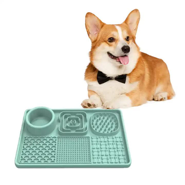 Multi Functional Slow Feeder Mat For Dogs Anti Slip Lick Pad With Multiple Textures Rectangle 2Pcs (Blue & Green) Dog Feeding Mats