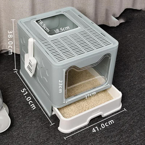 Foldable Cat Litter Box With Pull Out Tray Easy Cleaning And Anti Splash Design Blue 51*41*38Cm Litter Trays