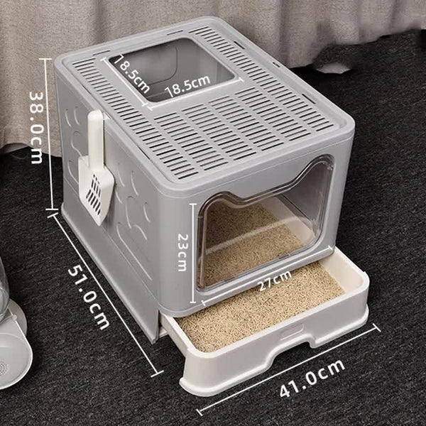 Foldable Cat Litter Box With Pull Out Tray Easy Cleaning And Anti Splash Design Grey 51*41*38Cm Litter Trays