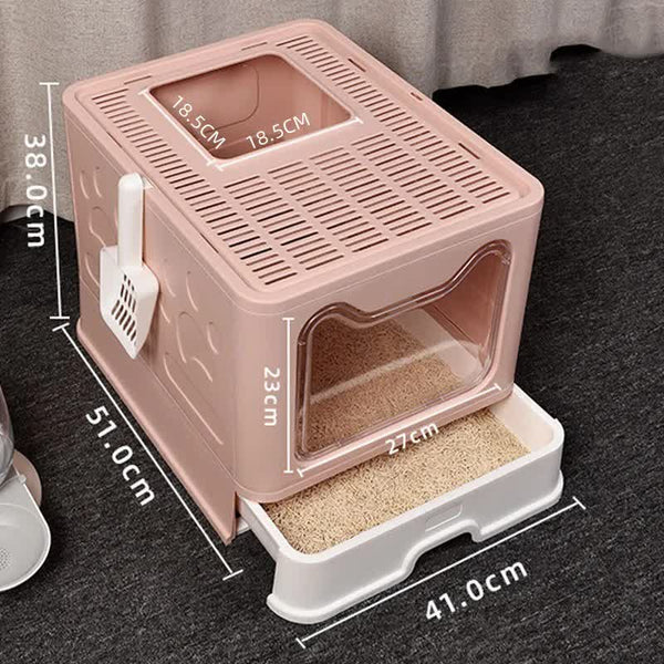 Foldable Cat Litter Box With Pull Out Tray Easy Cleaning And Anti Splash Design Pink 51*41*38Cm Litter Trays