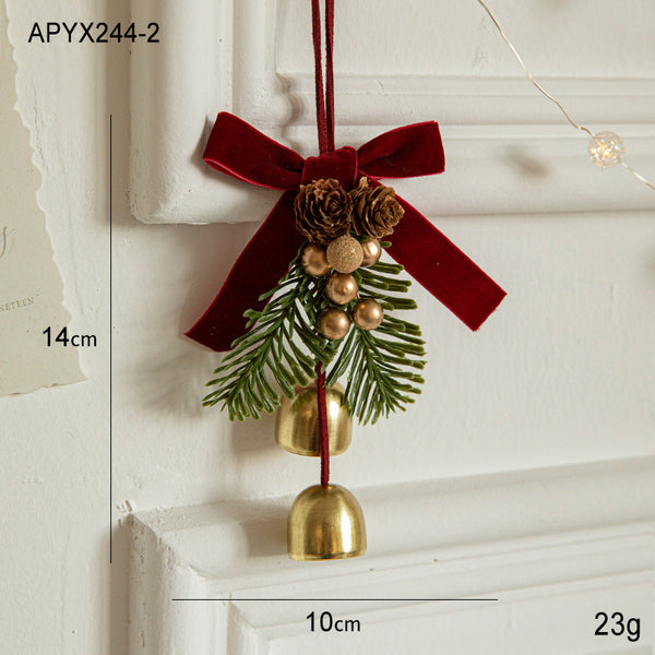 Christmas Hanging Ornament With Pinecones Bells And Velvet Bow 14X10cm Festive Decoration(3 Pcs) Seasonal Decorations
