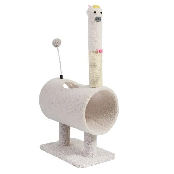 Interactive Cat Tunnel & Scratching Post With Spring Toy Cozy Playtime For Kittens White 35*23*71Cm Cat Toys