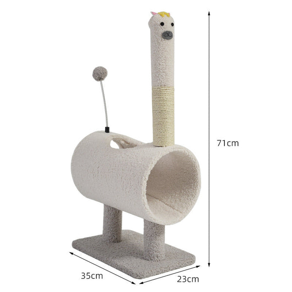 Interactive Cat Tunnel & Scratching Post With Spring Toy Cozy Playtime For Kittens White 35*23*71Cm Cat Toys