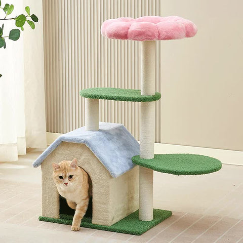 Floral Cat Tree With Cozy Hideaway And Scratching Posts (50X38x90 Cm) Furniture & Scratchers