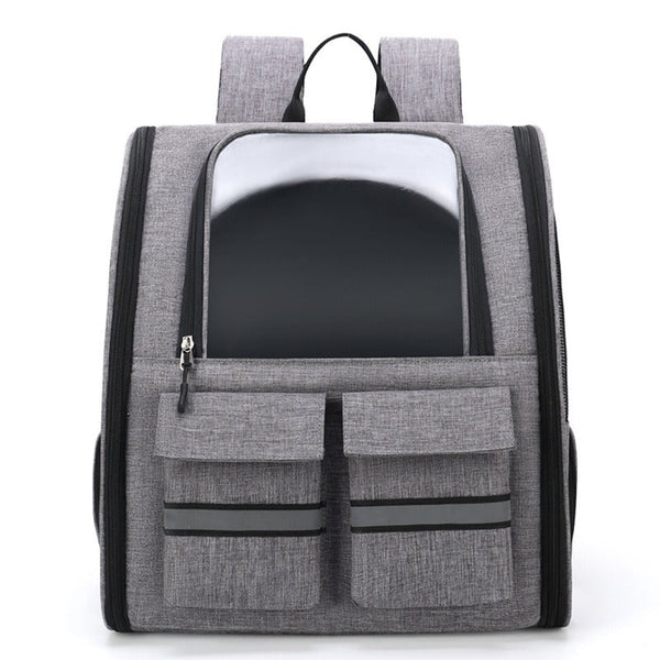 Grey Collapsible Pet Carrier Backpack With Trolley Sleeve Pet Transport