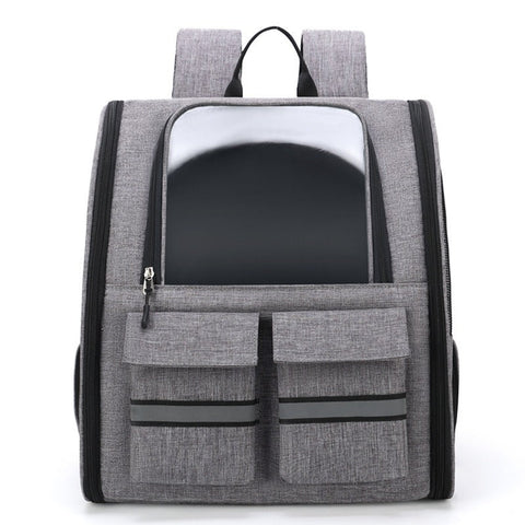 Grey Collapsible Pet Carrier Backpack With Trolley Sleeve Pet Transport
