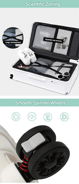 20In Spinner Suitcase Smart Hard Shell Luggage With Usb Charging Port Cup Holder Grey Suitcases