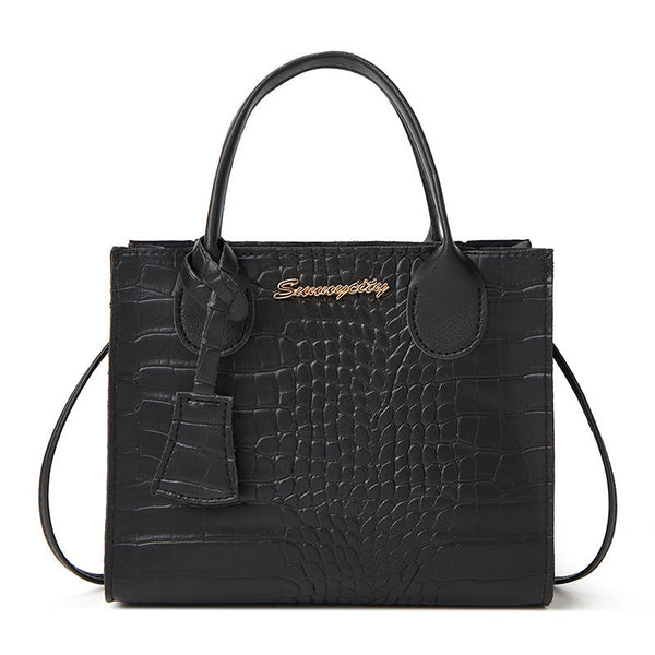Elegant Crocodile Embossed Faux Leather Handbag Black Tote With Dual Handle For Women 20*16*9Cm Women's Bags & Handbags
