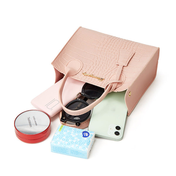 Elegant Crocodile Embossed Faux Leather Handbag Black Tote With Dual Handle For Women 20*16*9Cm Women's Bags & Handbags