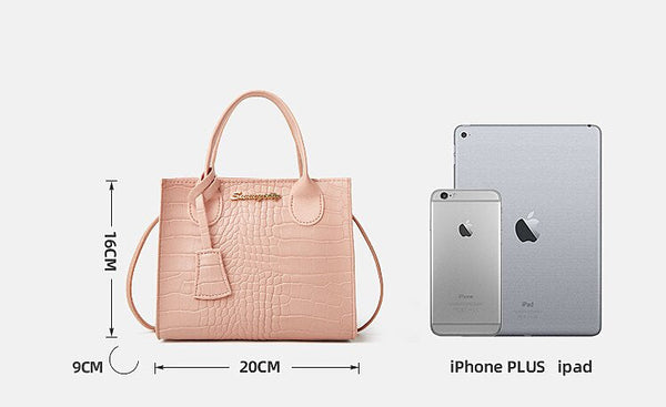 Elegant Crocodile Embossed Faux Leather Handbag Black Tote With Dual Handle For Women 20*16*9Cm Women's Bags & Handbags