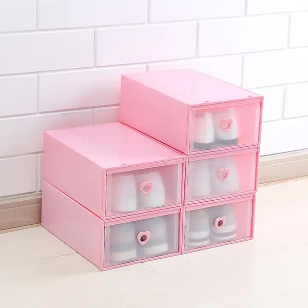 Stackable Transparent Shoe With Heart Shaped Handles (Set Of 5) 31X20x12cm Storage Boxes