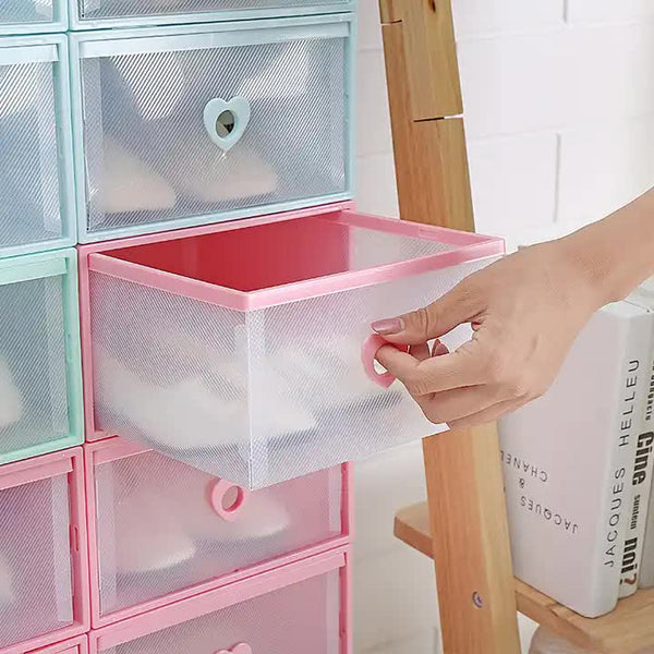 Stackable Transparent Shoe With Heart Shaped Handles (Set Of 5) 31X20x12cm Storage Boxes