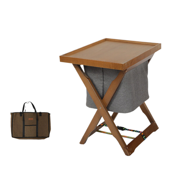 Elosung Foldable Laundry Cart With Detachable Fabric Storage Bag Walnut Color 45X37x53cm Laundry Baskets & Hampers