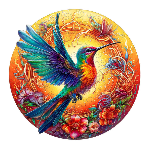 Round Hummingbird Wooden Puzzle Vibrant Floral Design (L Paper Box H160) Puzzles
