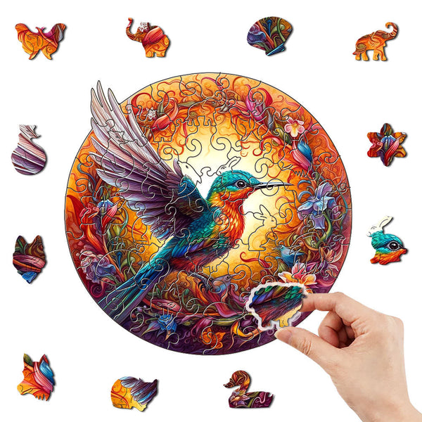 Round Hummingbird Wooden Puzzle Vibrant Floral Design (L Paper Box H160) Puzzles