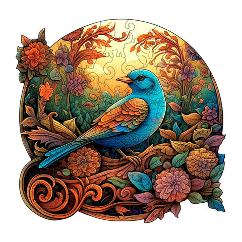 Colorful Bluebird Round Wooden Puzzle Intricate Floral Art Design(S Paper Box H185) Puzzles