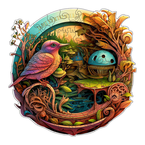 Fantasy Bird Wooden Puzzle Intricate Nature Themed Circular Puzzle(L Paper Box H186) Puzzles