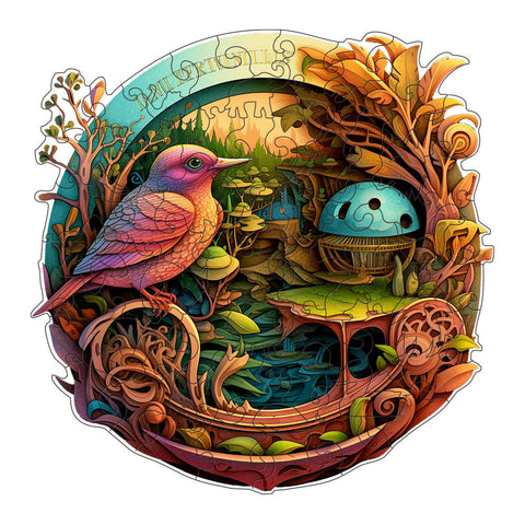 Fantasy Bird Wooden Puzzle Intricate Nature Themed Circular Puzzle(L Paper Box H186) Puzzles