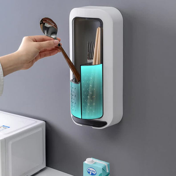 Wall Mounted Utensil Holder With Dustproof And Insect Resistant Cover 15Cm(L)*6.5Cm(D)*32Cm(H)(Blue) Other Kitchen Storage