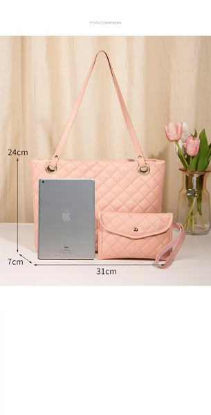 Elegant Quilted Tote Bag With Matching Clutch In Soft Pink Women's Bags & Handbags