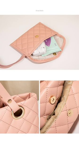 Elegant Quilted Tote Bag With Matching Clutch In Soft Pink Women's Bags & Handbags