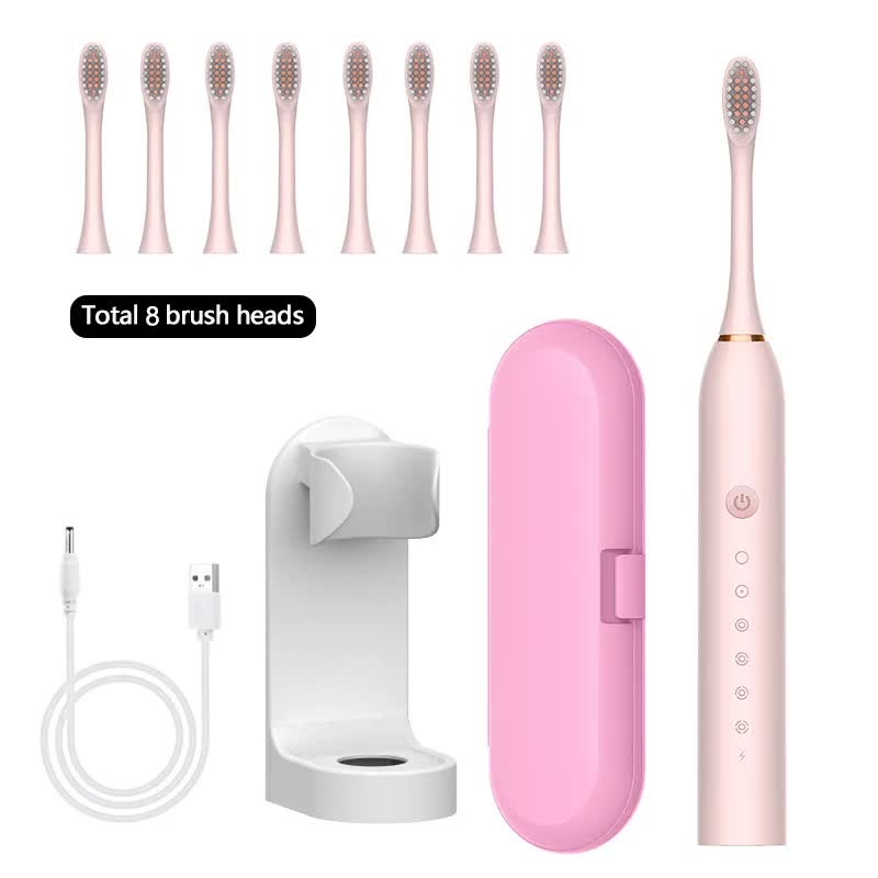 X 3 Sonic Electric Toothbrush In Pink, 8 Brush Heads, Travel Case, Usb Charging, And Stand Included Electric Toothbrushes