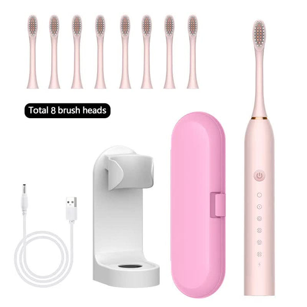 X 3 Sonic Electric Toothbrush In Pink, 8 Brush Heads, Travel Case, Usb Charging, And Stand Included Electric Toothbrushes