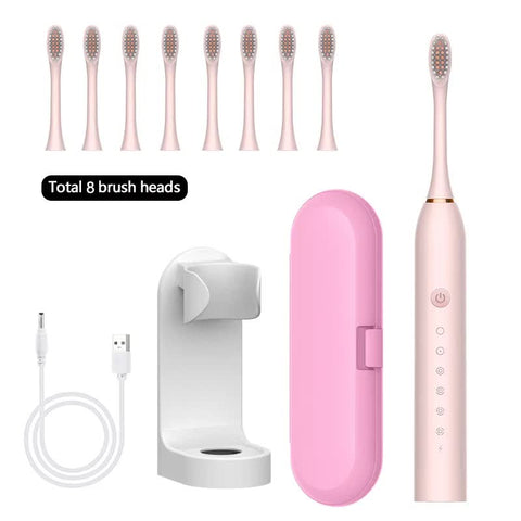 X 3 Sonic Electric Toothbrush In Pink, 8 Brush Heads, Travel Case, Usb Charging, And Stand Included Electric Toothbrushes
