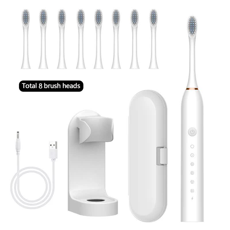X 3 Sonic Electric Toothbrush In White, 8 Brush Heads, Travel Case, Usb Charging, And Stand Included Electric Toothbrushes