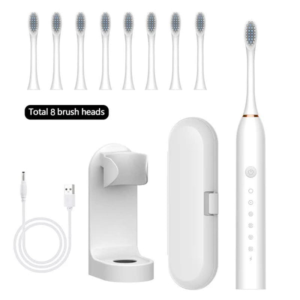 X 3 Sonic Electric Toothbrush In White, 8 Brush Heads, Travel Case, Usb Charging, And Stand Included Electric Toothbrushes