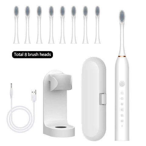 X 3 Sonic Electric Toothbrush In White, 8 Brush Heads, Travel Case, Usb Charging, And Stand Included Electric Toothbrushes