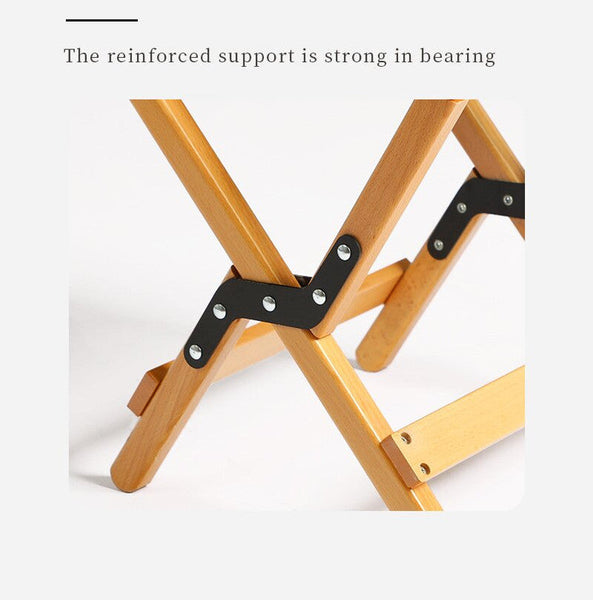 Elosung Dual Purpose Folding Stool Natural Finish 150Kg Load Capacity Log Color 40*34*36Cm Benches Bar Stools