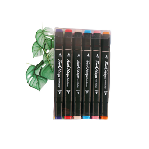 Elosung Professional Dual Tip Marker Set 12 Colors With Coded Caps For Easy Identification Art Pens & Markers