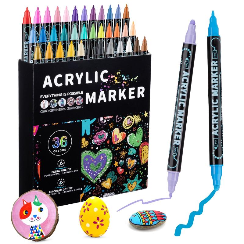 Art Pens & Markers Elosung Dual Tip Acrylic Marker Set 1 5Mm Round & 1Mm Fine For Art And Craft Projects 36 Colors