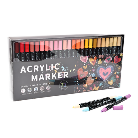 Elosung Dual Tip Acrylic Marker Set 1 5Mm Round & 1Mm Fine For Art Craft Projects 72 Colors Art Pens & Markers