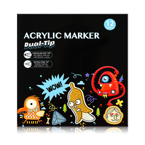 Elosung Dual Tip Acrylic Marker Set 12 Vibrant Colors For Art Craft Projects Art Pens & Markers