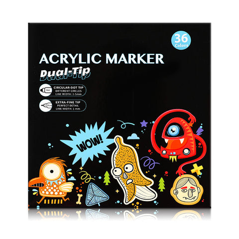 Elosung Dual Tip Acrylic Marker Set 36 Vibrant Colors For Art Craft Projects Art Pens & Markers