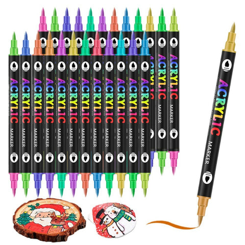Elosung 24 Pack Dual Tip Acrylic Paint Markers 48 Vibrant Colors Waterproof & Quick Dry For Art Projects Art Pens & Markers