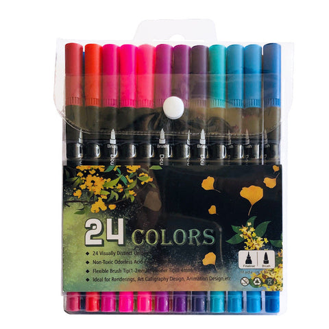 Elosung 24 Color Dual Head Brush Fine Tip Marker Set Vibrant Colors For Art Craft Projects Art Pens & Markers