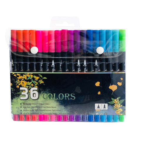 Elosung 36 Color Dual Head Brush Fine Tip Marker Set Vibrant Colors For Art Craft Projects Art Pens & Markers