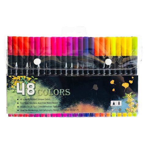 Elosung 48 Color Dual Head Brush Fine Tip Marker Set Vibrant Colors For Art Craft Projects Art Pens & Markers