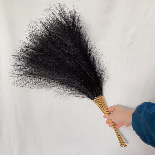 Elosung 20 Sticks Natural Black Pampas Grass Bouquet 21.65" Fluffy Dried For Decor Events Floral Décor