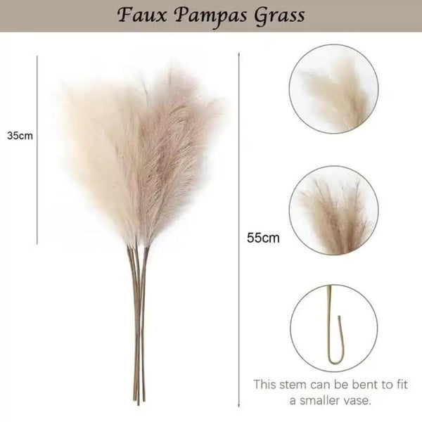 Elosung 20 Sticks Natural Dark Gray Pampas Grass Bouquet 21.65" Fluffy Dried For Decor Events Floral Décor