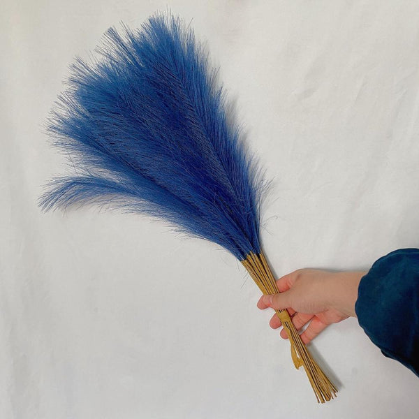 Elosung 20 Sticks Natural Pea Blue Pampas Grass Bouquet 21.65" Fluffy Dried For Decor Events Floral Décor