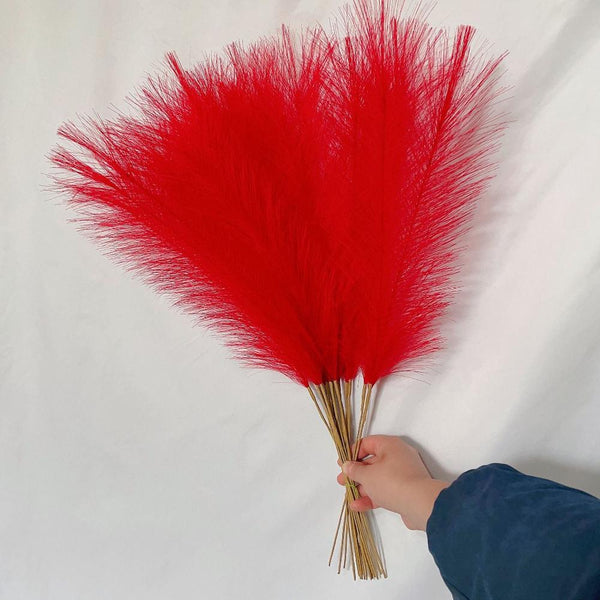 Elosung 20 Sticks Natural Red Pampas Grass Bouquet 21.65" Fluffy Dried For Decor Events Floral Décor