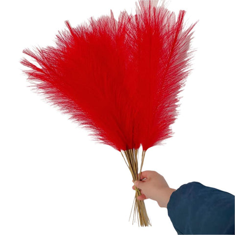 Elosung 20 Sticks Natural Red Pampas Grass Bouquet 21.65" Fluffy Dried For Decor Events Floral Décor
