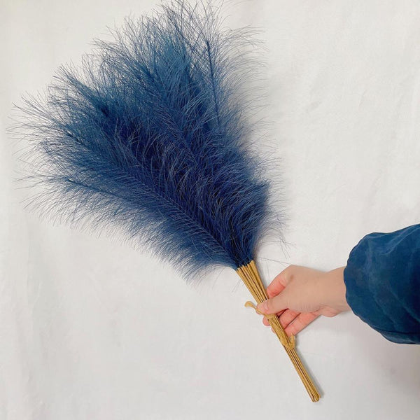 Elosung 20 Sticks Dark Blue Pampas Grass Bouquet 21.65" Fluffy Dried For Decor Events Floral Décor