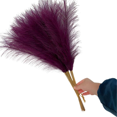Elosung 20 Sticks Dark Purple Pampas Grass Bouquet 21.65" Fluffy Dried For Decor Events Floral Décor