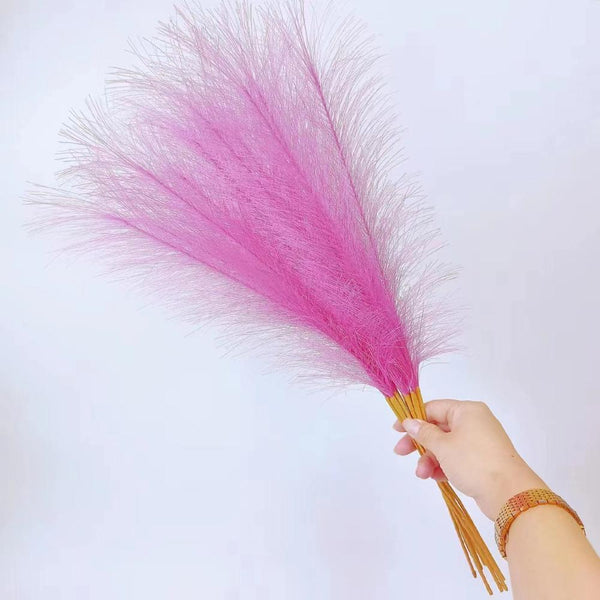 Elosung 20 Sticks Rose Red Pampas Grass Bouquet 21.65" Fluffy Dried For Decor Events Floral Décor
