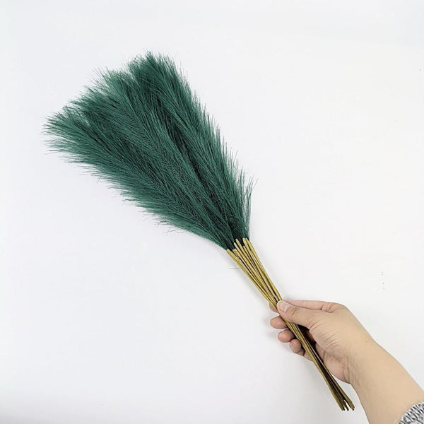 Elosung 20 Sticks Dark Green Pampas Grass Bouquet 21.65" Fluffy Dried For Decor Events Floral Décor